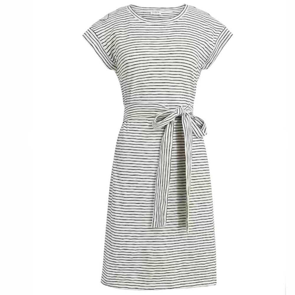 J Crew Nautical  Tie Waist Navy and Ivory Cotton T-Dress 2X